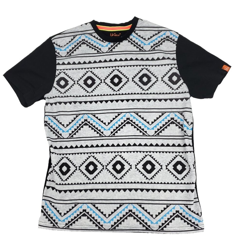 Ur Gear T-shirt Mens Large Black Gray Aztec Geometric Beyond Limits 100% Cotton